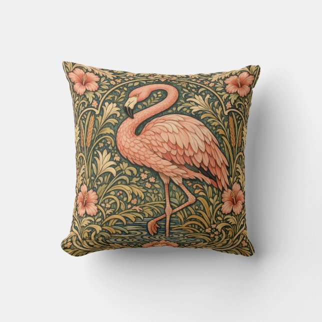 Coussin Conception art nouveau de flamant rose vintage (Recto)