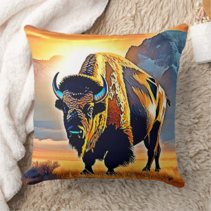Coussin Conception artistique de bison de montagne au couc