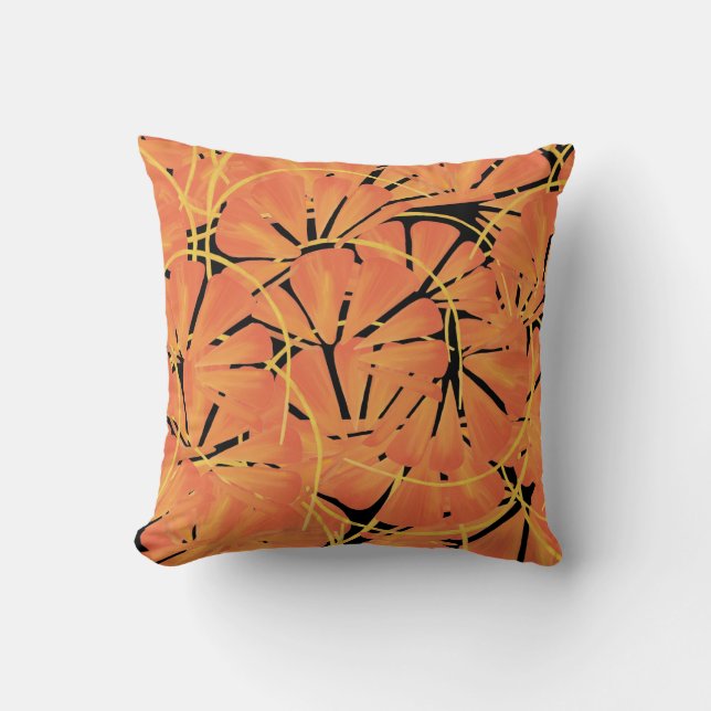 Coussin Conception artistique tropicale noir ébène et oran (Recto)