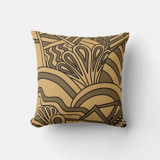 Coussin Conception Brown et bronzage de style d'art déco (Recto)