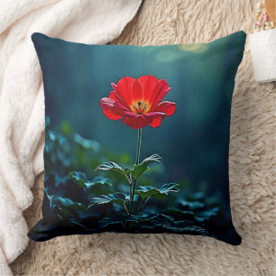 Coussin Conception centrée sur une seule fleur rouge