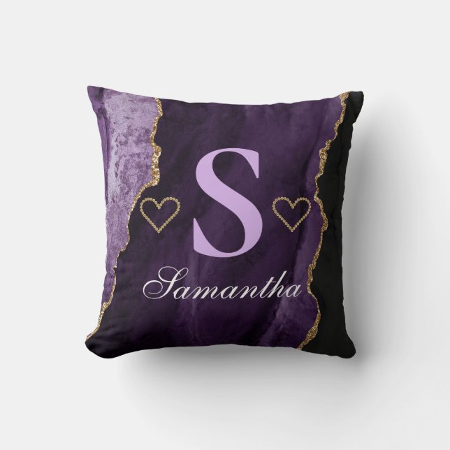 Coussin Conception d'agate à paillettes violettes et dorée (Recto)
