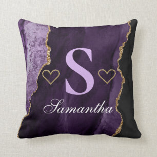 Coussin Conception d'agate à paillettes violettes et dorée