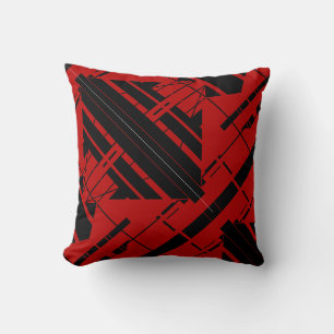 Coussin Conception d'art abstrait diagonal noir et rouge f