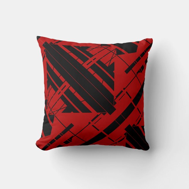 Coussin Conception d'art abstrait diagonal noir et rouge f (Recto)