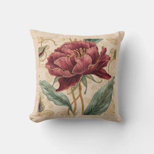 Coussin Conception d'art de fleurs luxueuses, bordeaux et