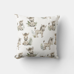 Coussin Conception de bébé zèbre à l'aquarelle mignonne