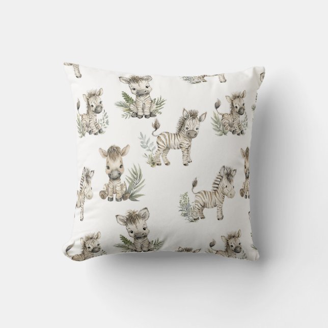 Coussin Conception de bébé zèbre à l'aquarelle mignonne |  (Recto)