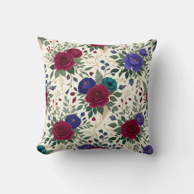 Coussin Conception de bordure de col et d'ourlet floral (Recto)