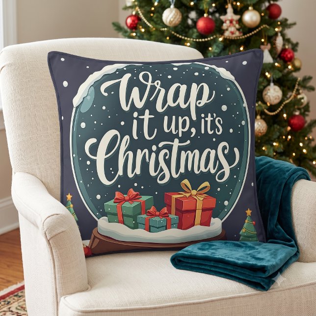 Coussin Conception de boule à neige pour Noël : Emballez,  (Wrap It Up It’s Christmas Snow Globe Design Throw Pillow)