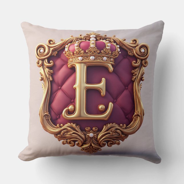 Coussin Conception de cadre en velours rouge avec lettre E (Recto)