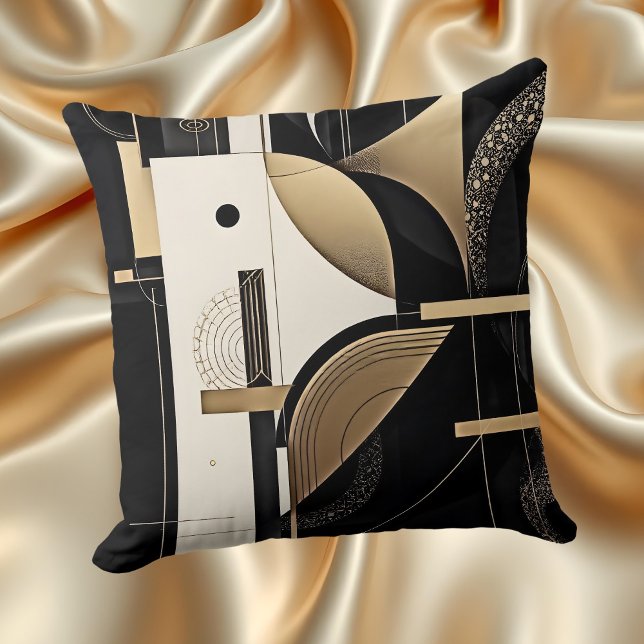 Coussin Conception de cercle géométrique noir or ancien Ar (Créateur téléchargé)