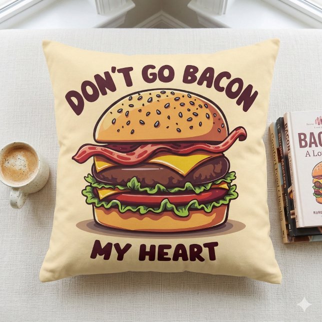 Coussin Conception de cheeseburger amateur de bacon avec u (Funny Food Pun Bacon Lover Cheeseburger Design Throw Pillow Mockup A)