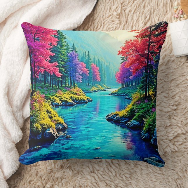 Coussin Conception de chemin forestier mystique et rêveur (Couverture)