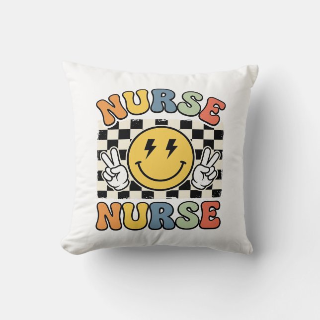Coussin Conception de chemise à carreaux Smiley d'infirmiè (Recto)