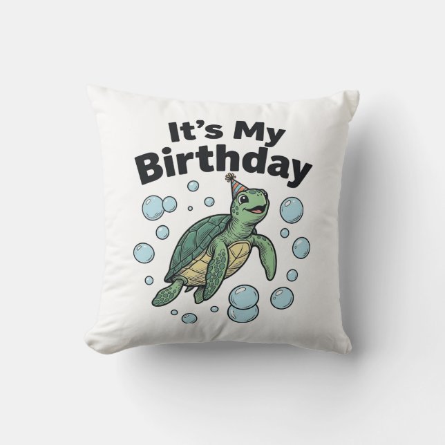 Coussin Conception de chemise d'anniversaire de tortue mar (Recto)