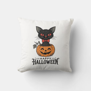 Coussin Conception de chemise de citrouille de chat noir H