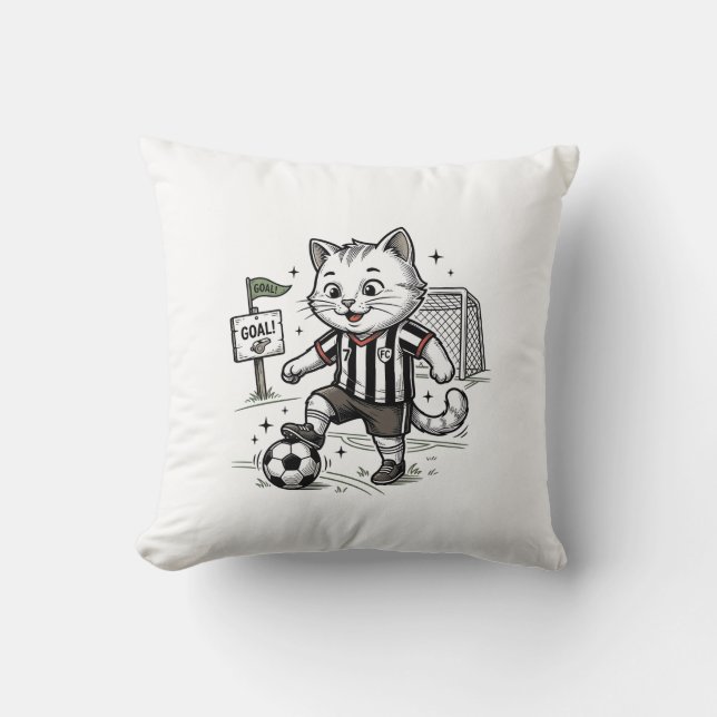 Coussin Conception de chemise de gravure de chat de footba (Recto)