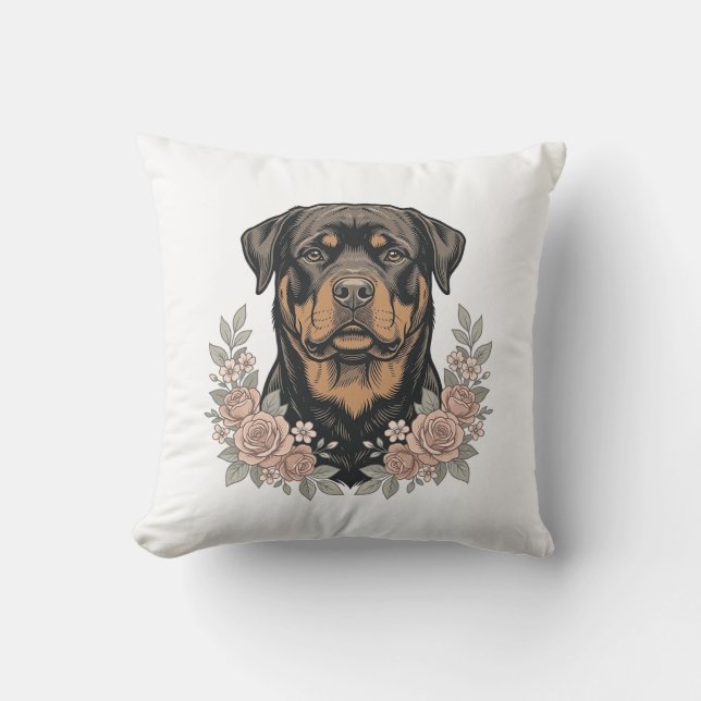 Coussin Conception de chemise de portrait floral de Rottwe (Recto)