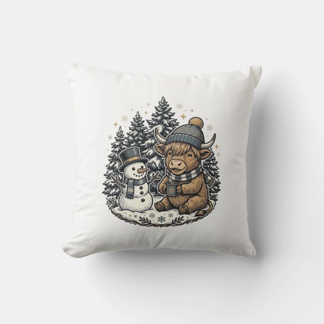 Coussin Conception de chemise d'hiver de bonhomme de neige (Recto)
