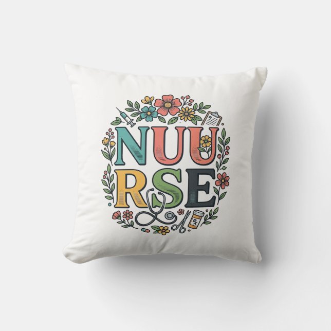 Coussin Conception de chemise d'infirmière florale Art méd (Recto)