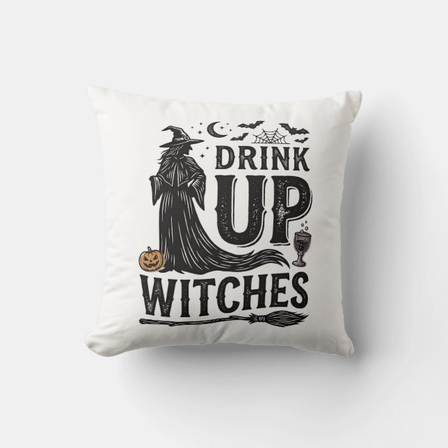 Coussin Conception de chemise Halloween sorcières buvez vi (Recto)