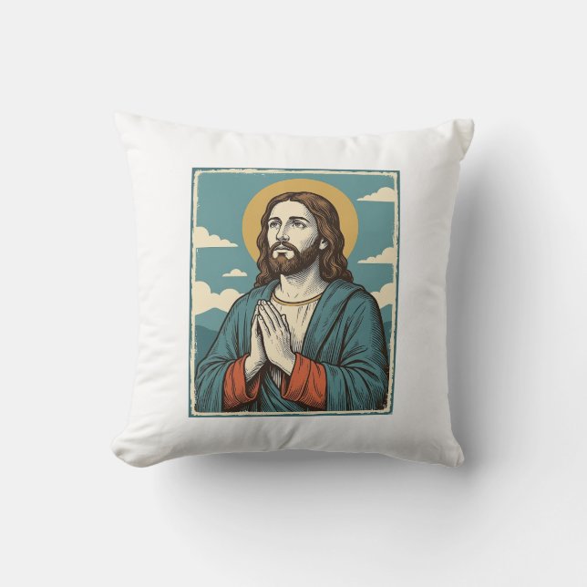 Coussin Conception de chemise religieuse Sauveur priant vi (Recto)