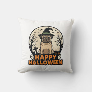 Coussin Conception de chemise vintage Pug Joyeux Halloween