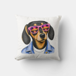 Coussin Conception de chien de coucher de soleil d'été de 