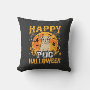 Coussin Conception de chien effrayant Halloween Pug heureu