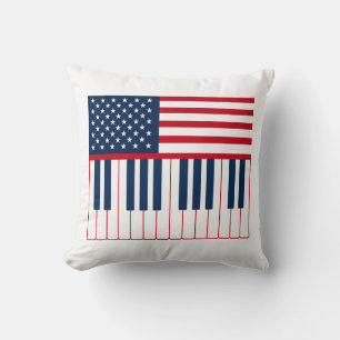 Coussin Conception de clavier de piano de drapeau américai