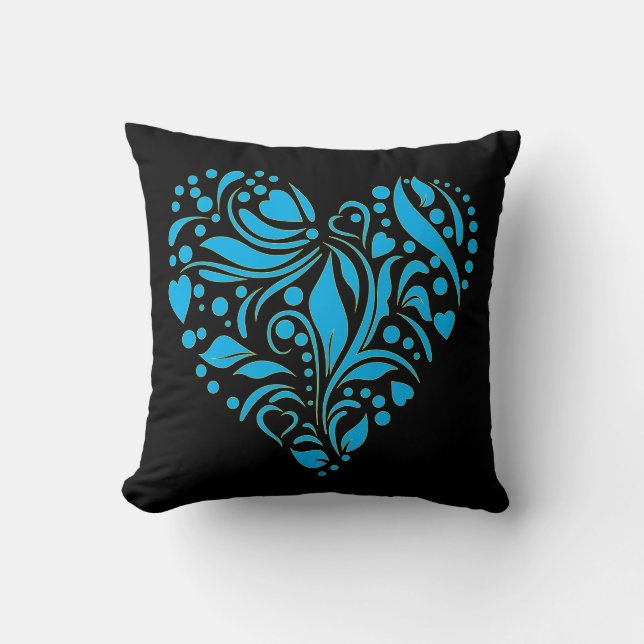 Coussin Conception de cœur bleu gothique romantique sarcel (Recto)