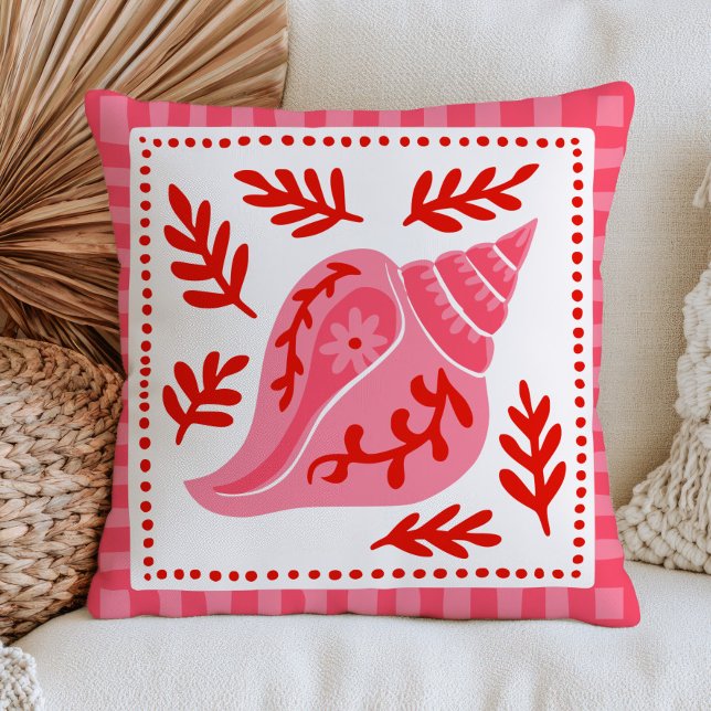 Coussin Conception de coquillage rose botanique océanique  (Créateur téléchargé)