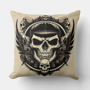 Coussin Conception de crâne avec ailes et symboles