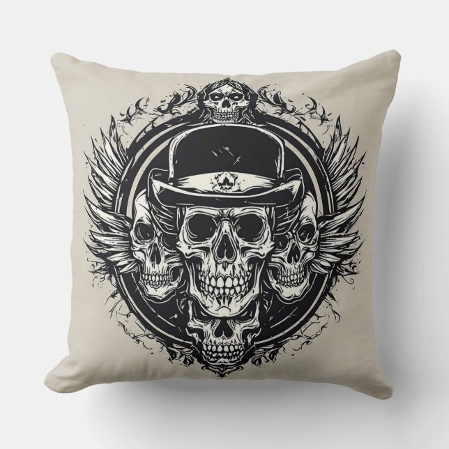 Coussin Conception de crâne complexe avec des ailes et des (Recto)