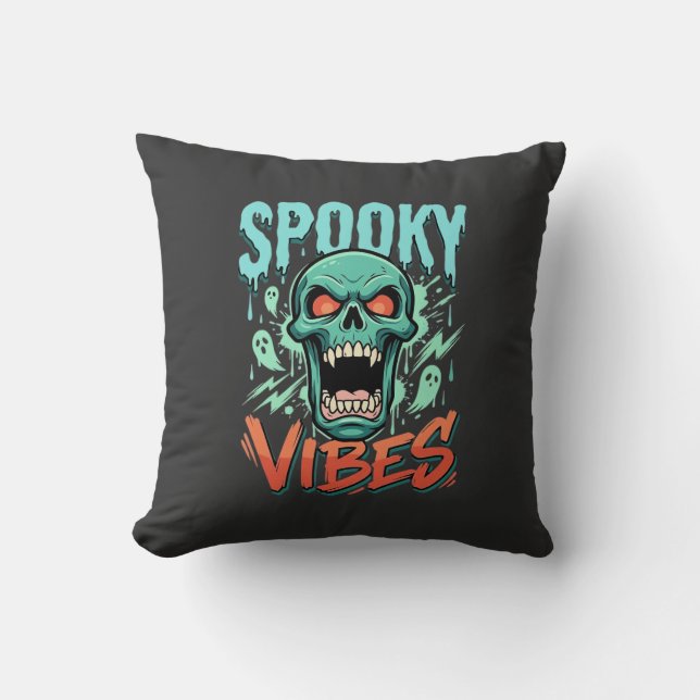 Coussin Conception de crâne de fantôme Halloween Vibes eff (Recto)