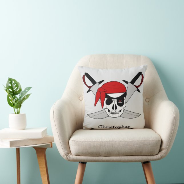 Coussin Conception de crâne de pirate et d'épées personnal (Chaise)