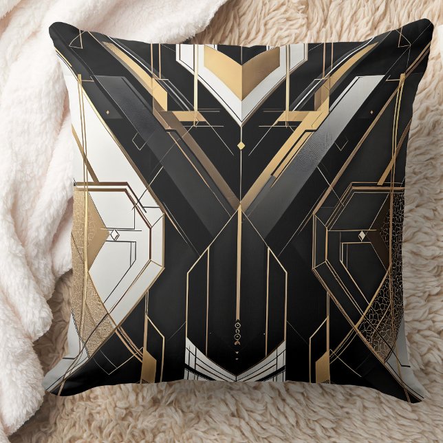 Coussin Conception de croix géométrique noire or Art Déco (Créateur téléchargé)
