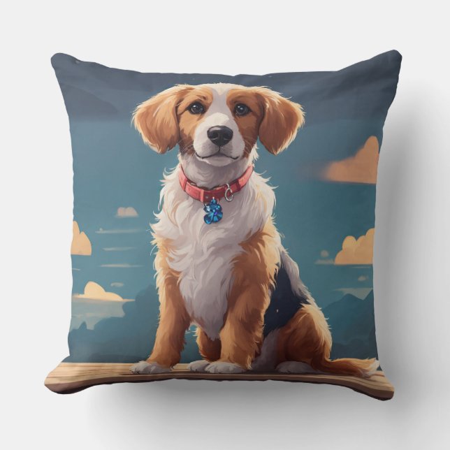 Coussin Conception de dessin de chien jouant (Recto)