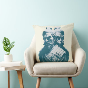 Coussin Conception de deux statues de samouraï japonais