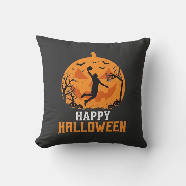 Coussin Conception de dunk de basket-ball Halloween citrou (Recto)