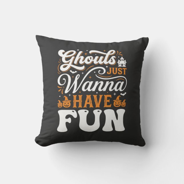 Coussin Conception de fantômes d'Halloween qui veulent jus (Recto)