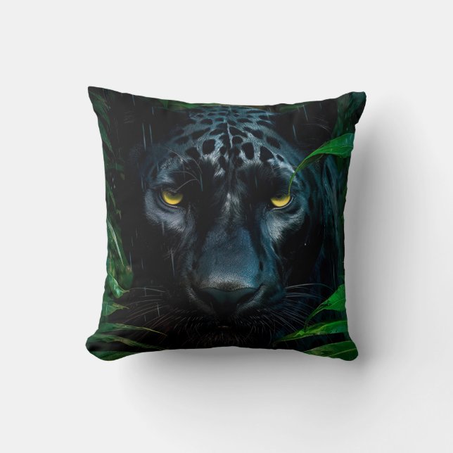 Coussin Conception de faune de jungle de panthère noire my (Recto)