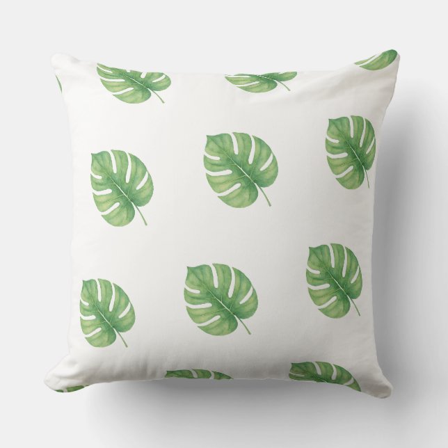 Coussin Conception de feuille de Monstera verte.  (Recto)