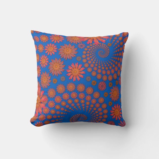 Coussin Conception de fleurs orange et bleu (Recto)
