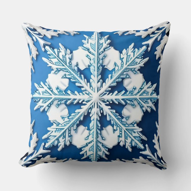 Coussin Conception de flocon de neige bleu complexe  (Recto)