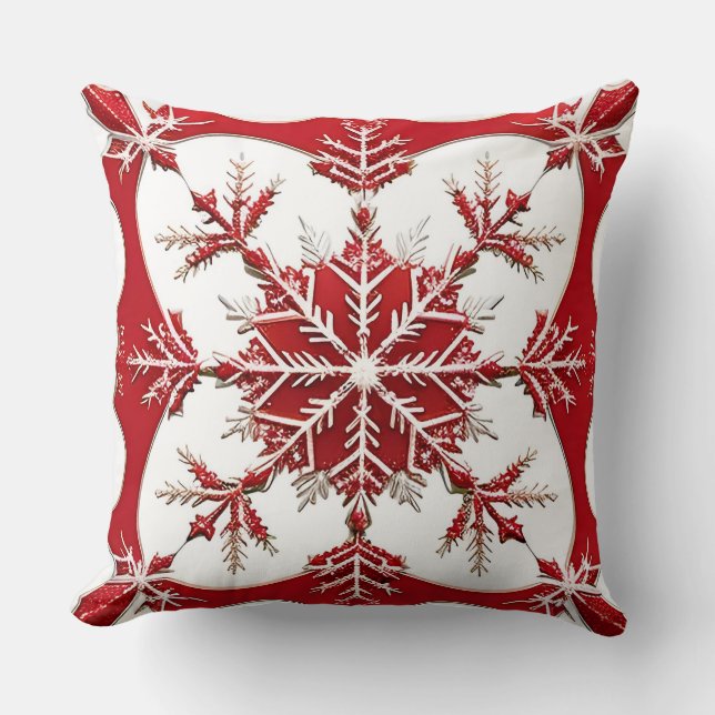 Coussin Conception de flocon de neige rouge complexe  (Recto)