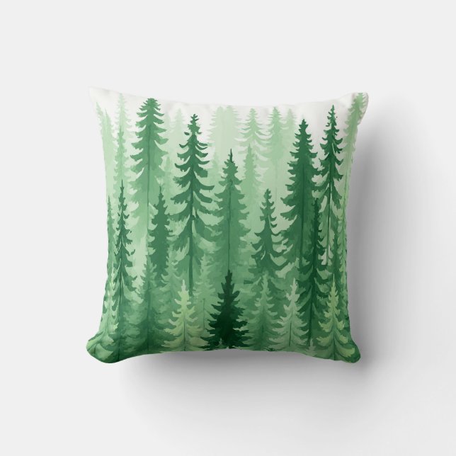 Coussin Conception de forêt à l'aquarelle – Arbres verts e (Recto)