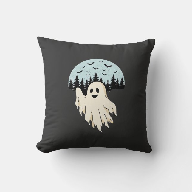 Coussin Conception de forêt de lune de fantôme d'Halloween (Recto)
