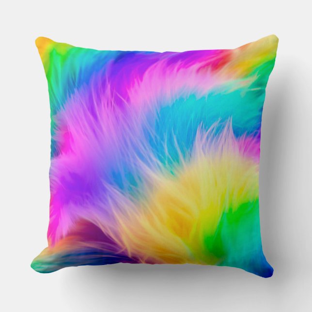 Coussin Conception de fourrure aux couleurs de l'arc-en-ci (Recto)